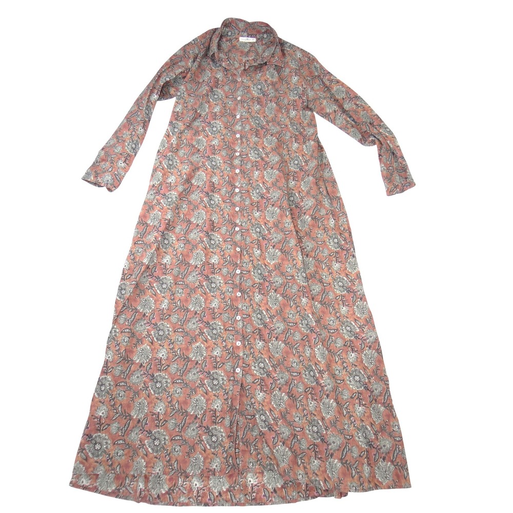 Natural Life Floral Button Down Maxi Dress Duster Terracotta XS/S Long Sleeve - Picture 1 of 5